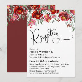 Hochzeitsempfangstypografie Burgund Rote Blume Einladung