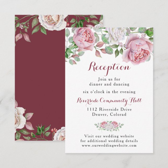 Hochzeitsempfehlung für Burgund Rosa Rose Einladung (Vorne/Hinten)
