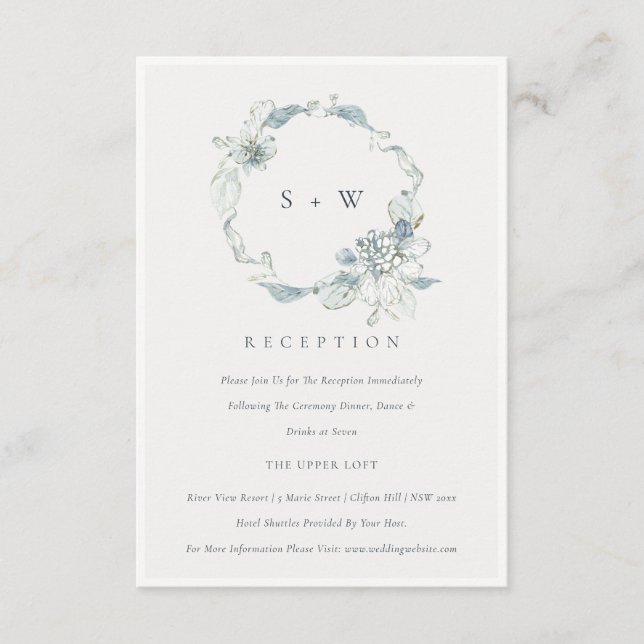 Hochzeitsempfehlung für die dunkelblaue Flora Wrea Begleitkarte (Vorderseite)