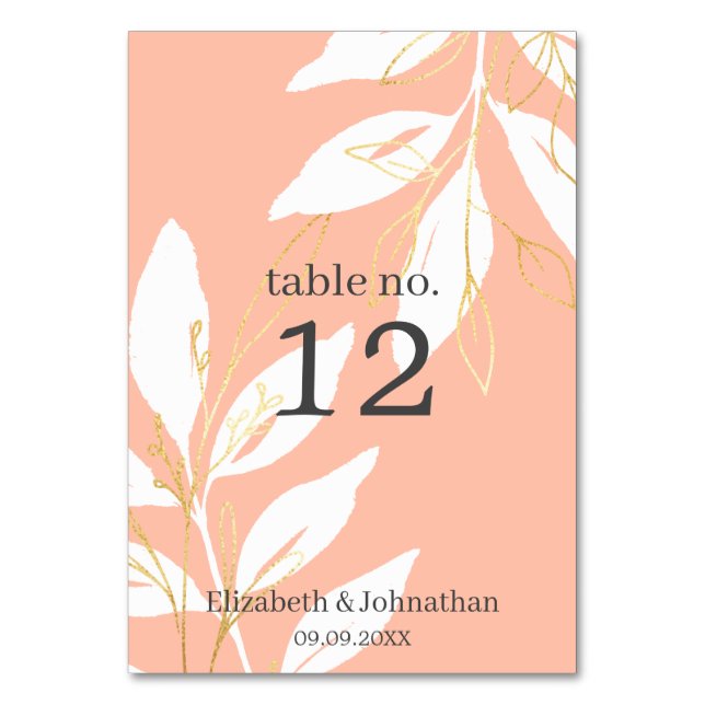 Hochzeitsempfehlung für Golden Peach Tischnummer (Vorderseite)