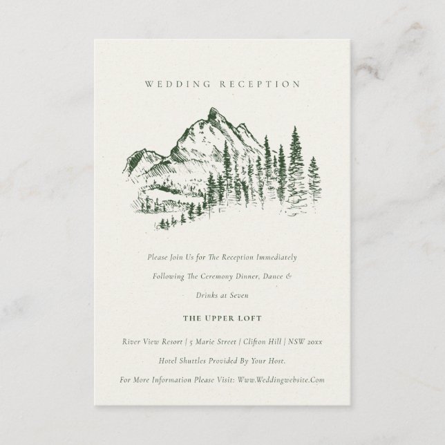 Hochzeitsempfehlung für grüne Pine Woods Mountain Begleitkarte (Vorderseite)