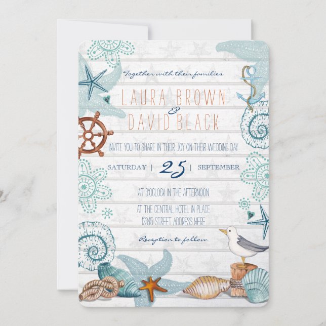 Hochzeitsempfehlung für Nautical Beach Einladung (Rückseite)