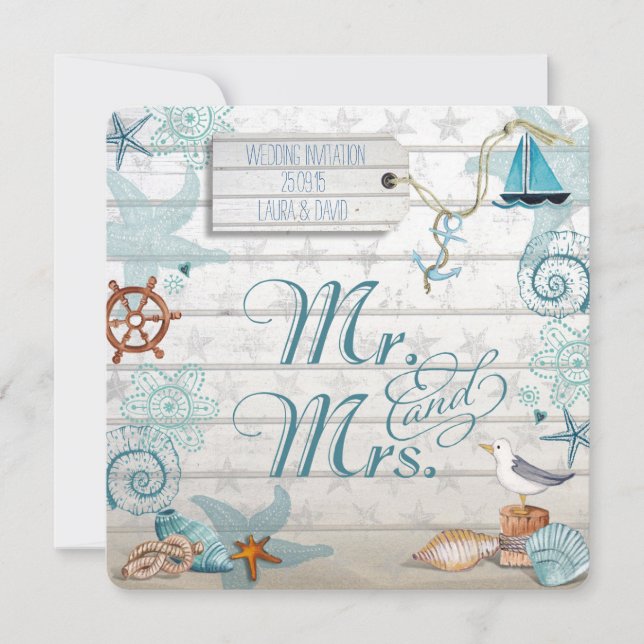 Hochzeitsempfehlung für Nautical Beach Einladung (Vorderseite)