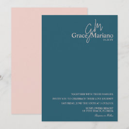 Hochzeitsempfehlung mit mit Monogramm Blue Pink Sc Einladung