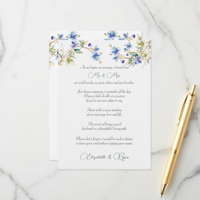 Hochzeitsempfehlung wünscht Blue Watercolor Hinweiskarte (Vorderseite/Rückseite Beispiel)