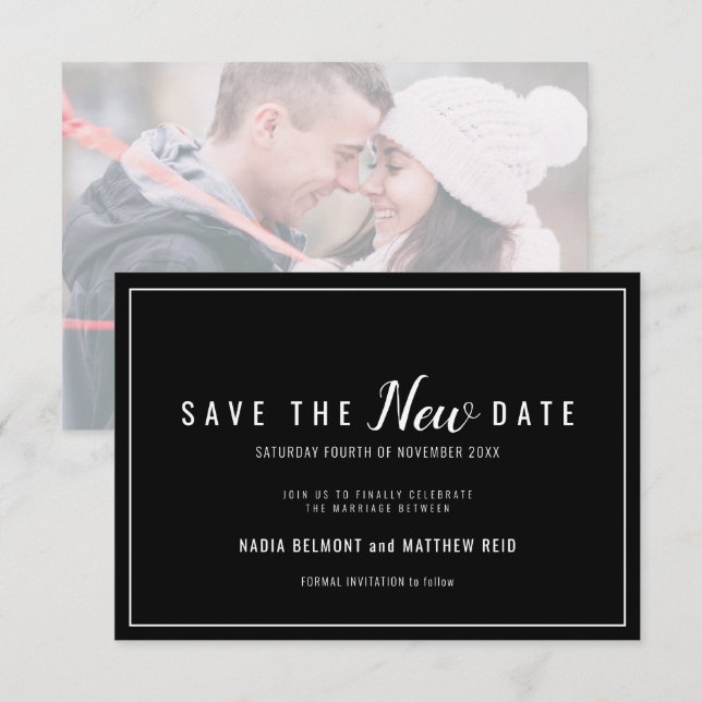 Hochzeitsereigniswechsel rette das neue Datum Schw Save The Date (Vorne/Hinten)
