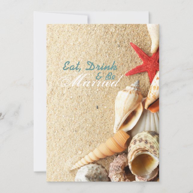 Hochzeitsessen am Strand mit eleganten Muscheln -  Einladung (Vorderseite)