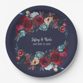 Hochzeitsessen der Marine Burgundy Merlot Pappteller