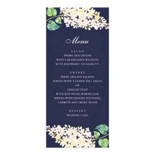 Hochzeitsessen der Marine mit Blumen. Menü "Weiße