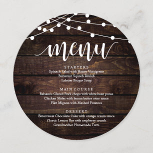 Hochzeitsessen Empfang Dinner, rustikales Holz Menükarte