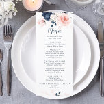Hochzeitsessen in Navy Blue und Blush Pink Menükarte<br><div class="desc">Verlass einen Eindruck bei den Gästen mit dem Blumenmotiv Navy Blue und Blush Pink. Erleben Sie die Klasse mit einem eleganten Party mit diesem Blumenmotiv Navy Blue und Blush Pink. Personalisieren Sie Ihre Daten oder klicken Sie auf "Weitere Anpassungen vornehmen",  um Schriftart Stile,  Größe und Farben zu bearbeiten.</div>