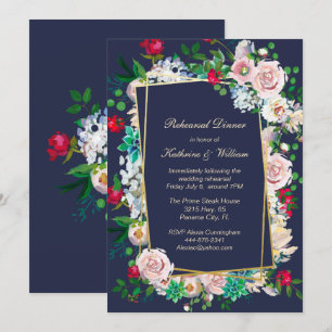 Hochzeitsessen mit blauen und blühenden Rahmen - P Einladung