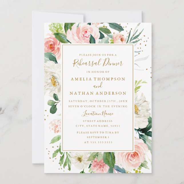 Hochzeitsessen mit Blütenblütenblütenblüte Einladung (Vorderseite)