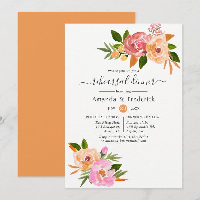 Hochzeitsessen mit floraler Probe Einladung (Vorne/Hinten)