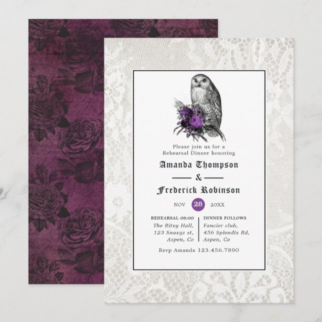 Hochzeitsessen mit floraler und lace gotischer Pro Einladung (Vorne/Hinten)