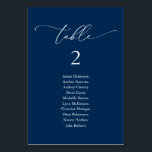 Hochzeitsessen, moderne Gästekarte Tischnummer<br><div class="desc">Hochzeitsessen Gästekarte,  moderne,  romantische Navy Blue Thema. Passen Sie den Text an und / oder entfernen und füllen Sie mit Ihrem Hochzeitsfeier-Thema.</div>