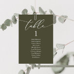Hochzeitsessen, moderne Gästekarte Tischnummer<br><div class="desc">Hochzeitsessen Gast Tischkarte,  Moderne romantische Kalligraphie Olive Green Thema. Passen Sie den Text an und / oder entfernen und füllen Sie mit Ihrer Hochzeitsfeier passende Farbe.</div>