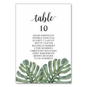 Hochzeitsessen, Monstera Gast - Tabelle mit den Si Tischnummer