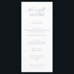 Hochzeitsessen Probe, romantisches Dusty Blue Menükarte<br><div class="desc">Hochzeitsessen Probe,  romantisches Dusty Blue Die Nacht vor dem Menü. Das Restaurant bietet eine große Auswahl an Speisen und Gerichten,  die Sie in der Regel auch in der Küche genießen können.</div>