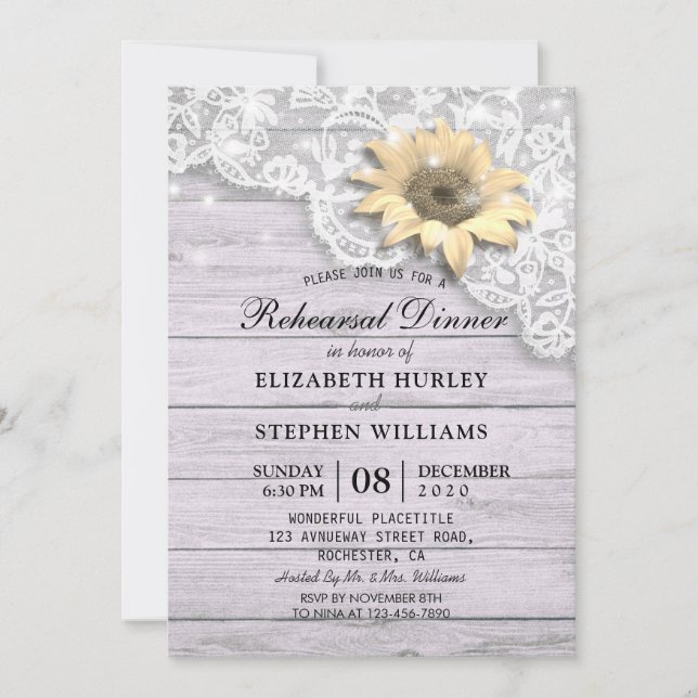 Hochzeitsessen Probe Sonnenblume Sonnenblumenlicht Einladung (Vorderseite)