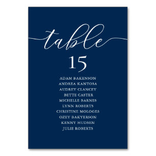 Hochzeitsessen, romanische Sitzkarte, Navy Blue T Tischnummer