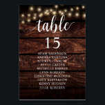 Hochzeitsessen, rustikale Gästekarte Tischnummer<br><div class="desc">Hochzeitsessen Gast Tischkarte,  Moderne rustikale Schrift,  Streichlichter,  Hütte Dunkler Holz Hintergrund Passen Sie den Text mit Ihren Gastnamen und Tischnummer für Hochzeitsessen an.</div>