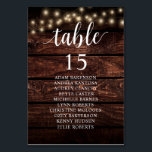 Hochzeitsessen, rustikale Gästekarte Tischnummer<br><div class="desc">Hochzeitsessen Gast Tischkarte,  Moderne rustikale Schrift,  Streichlichter,  Hütte Dunkler Holz Hintergrund Passen Sie den Text mit Ihren Gastnamen und Tischnummer für Hochzeitsessen an.</div>