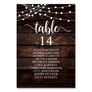 Hochzeitsessen, rustikale Gästekarte Tischnummer
