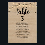 Hochzeitsessen, rustikale Kraft, Sitzkarte Tischnummer<br><div class="desc">Hochzeitliches Abendessen Gästekartenkarte,  Modernes Rustikales Script,  Hütte String Lichter Braunholz. Passen Sie den Text an und / oder entfernen und füllen Sie mit Ihrem Hochzeitskonzert themed.</div>