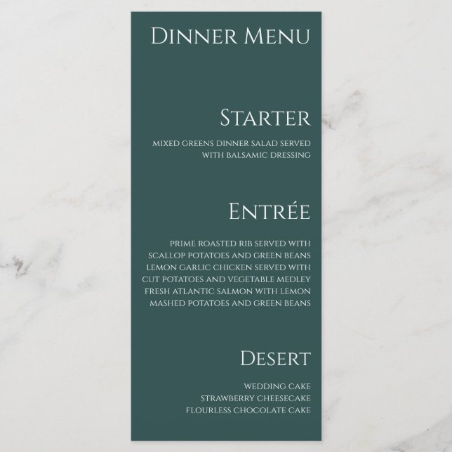 Hochzeitsessen und Bar Menu-Blau und Weiß- Menükarte (Vorderseite)