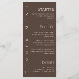 Hochzeitsessen und Bar Menu Braun Menükarte