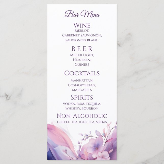 Hochzeitsessen und Bar Menu-Cherry Blüten Menükarte (Rückseite)