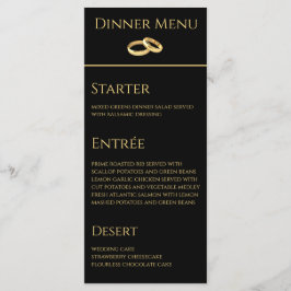 Hochzeitsessen und Drink Menü-Black and Gold- Menükarte