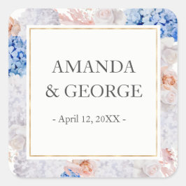 Hochzeitsetikett Hydrangea und Blume Quadratischer Aufkleber