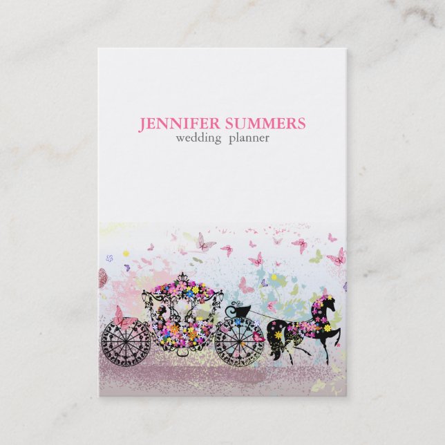 Hochzeitsfahrt mit Blume und Pferden Visitenkarte (Vorderseite)