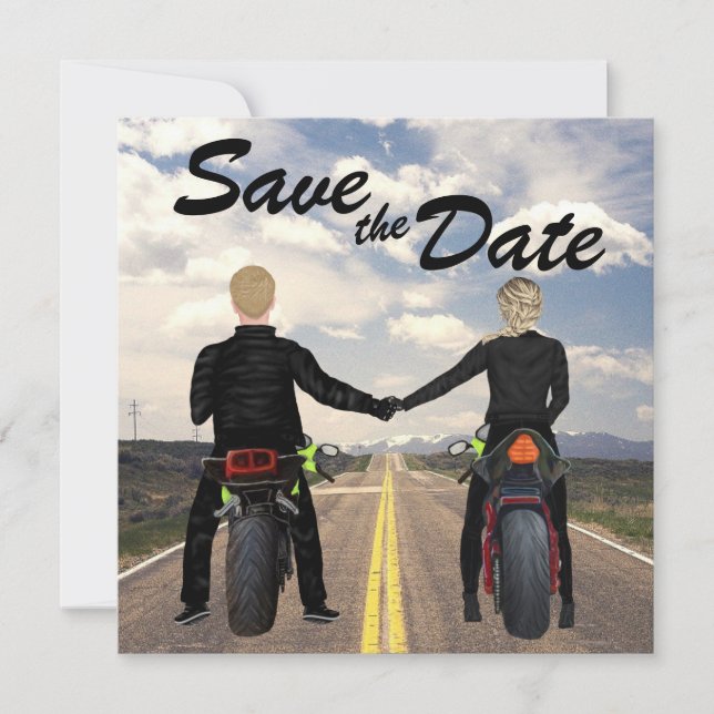 Hochzeitsfahrt mit Motorrädern Save The Date (Vorderseite)