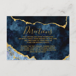 Hochzeitsfahrten von Navy Blue Gold Foil Agate Begleitkarte