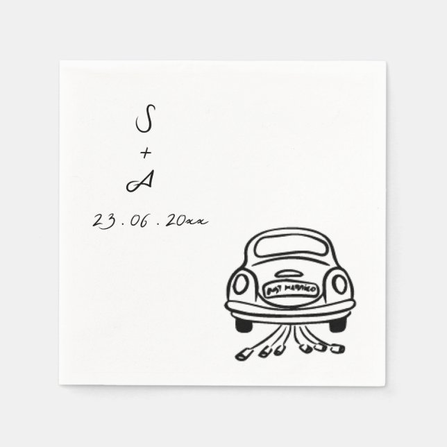 Hochzeitsfahrzeug Handgezeichnete Hochzeit Serviette (Vorderseite)