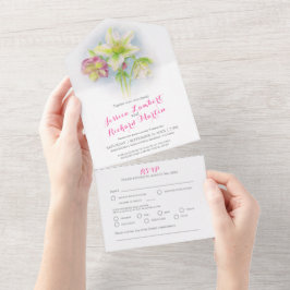 Hochzeitsfeder-Hellebore-Aquarellmahlzeit UAWG All In One Einladung
