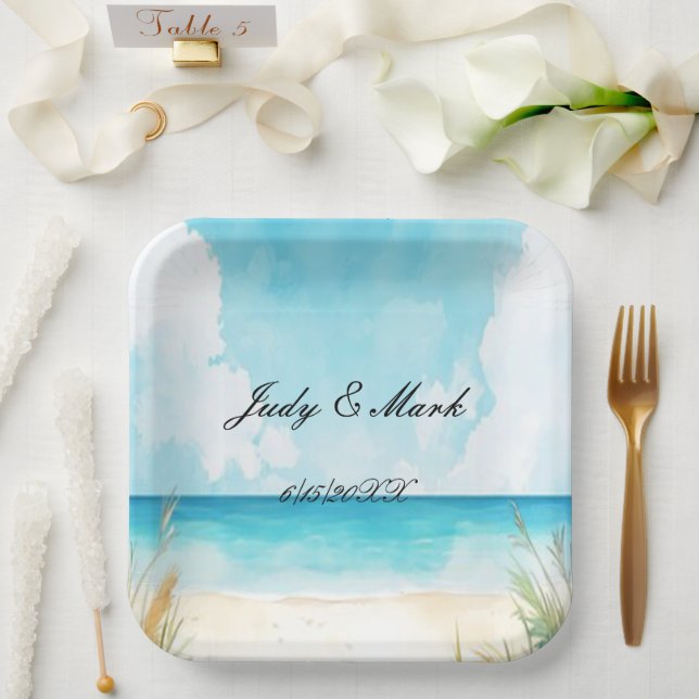 Hochzeitsfeier am Blue Ocean Pappteller (Hochzeit)