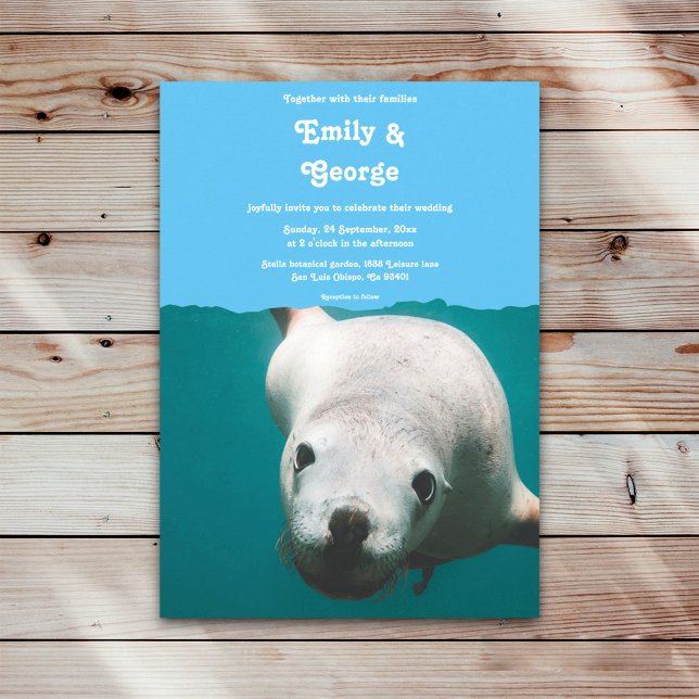 Hochzeitsfeier am Blue Underwater Sea Lion Beach Einladung (Von Creator hochgeladen)