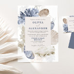 Hochzeitsfeier am Ufer des Strands Einladung<br><div class="desc">Blue Küstenstrand Seashell Hochzeitseinladung.</div>
