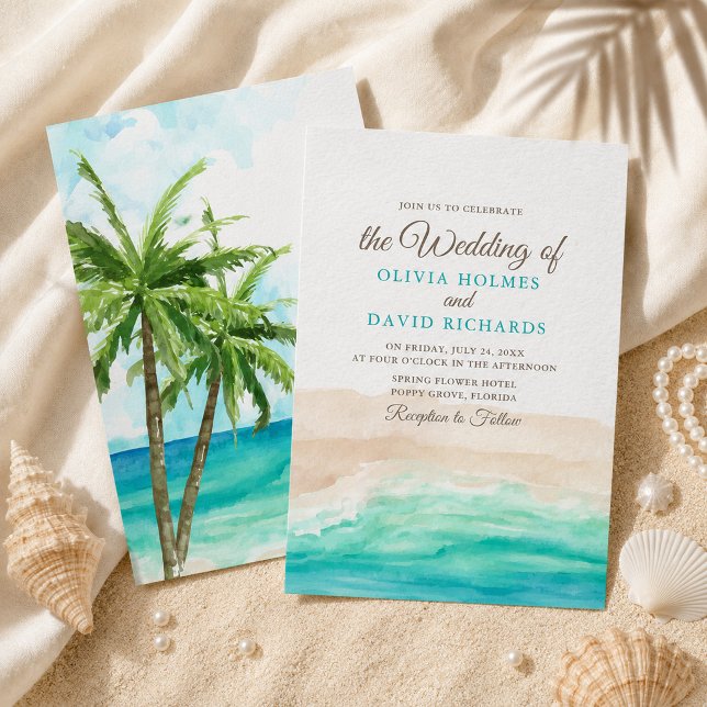 Hochzeitsfeier am Ufer Einladung (Watercolor Coastal Ocean Beach Wedding Invitation)