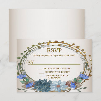 Hochzeitsfeier Blaue Florale Goldene Geometrische  RSVP Karte