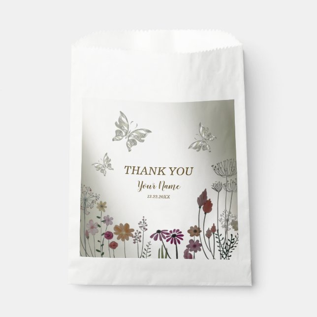 Hochzeitsfeier Bunte Blume Garten Schmetterlinge Geschenktütchen (Vorderseite)
