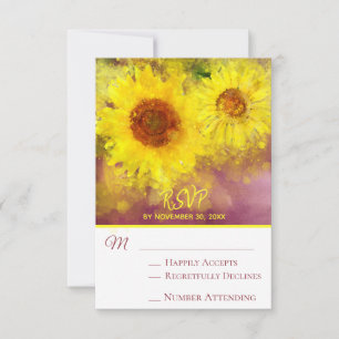 ~* Hochzeitsfeier der Lila Rustikalen Sonnenblume  RSVP Karte