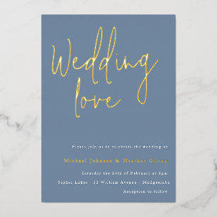 Hochzeitsfeier: Dusty Blue & Gold Designer Wedding Folieneinladung