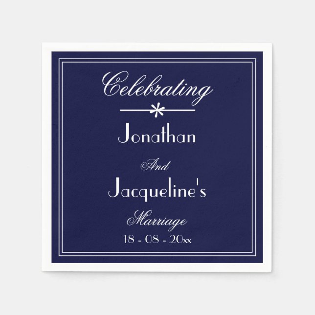 Hochzeitsfeier Elegant Navy Blue Custom Wedding Serviette (Vorderseite)