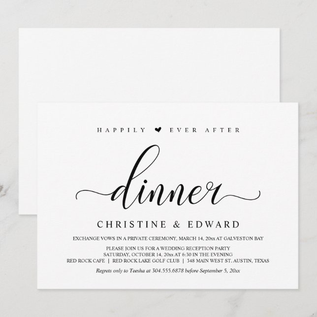 Hochzeitsfeier, elegantes Empfang Party Invita Einladung (Vorne/Hinten)