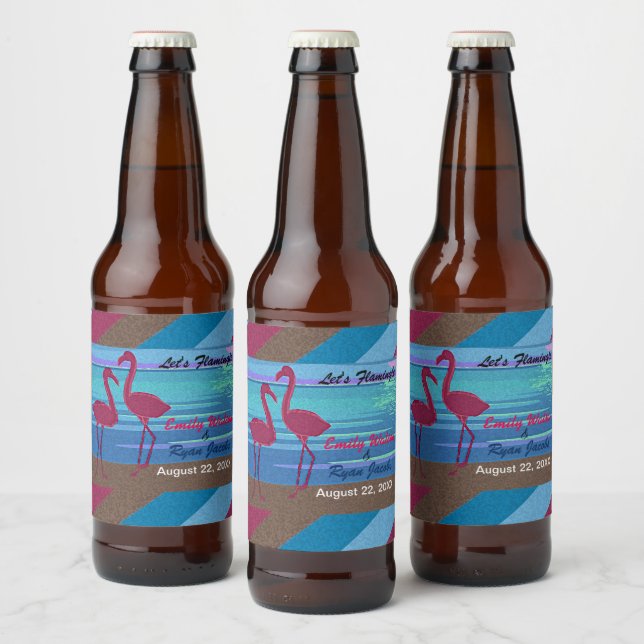 Hochzeitsfeier "Flamingle Bird Beach" in der Abend Bierflaschenetikett (Flaschen)